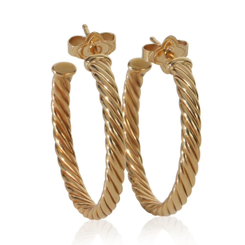 David Yurman Yellow Gold  1 Inch Cablespira Hoop Earrings